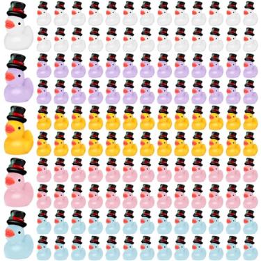 Imagem de Soulchen 100 peças de mini patos de resina, estatueta de pato de Natal, enfeites em miniatura de inverno, decoração pequena para paisagem, jardim, oculto, acessórios, brinquedos de festa (amarelo