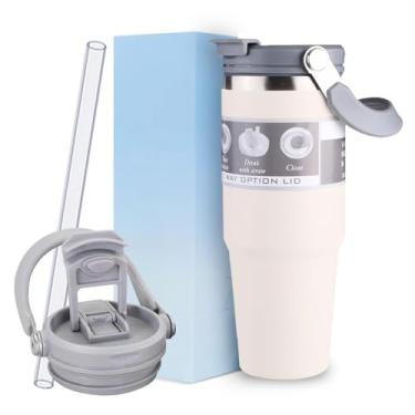 Imagem de Copo Garrafa Termica C/Canudo e Alça 750ml Inox Tampa à prova de vazamento, Canudo Dobrável P/Bebida Fria e Quente Caneca Isolada a Vacuo P/Levar em Viagem, Escritorio, Caminhada, Academia, Carro