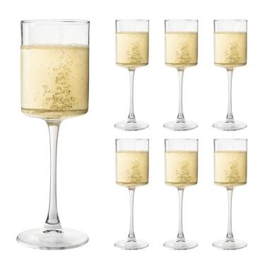 Imagem de UMEIED Conjunto de 6 taças quadradas de champanhe de 293 ml, taças de vinho de haste longa para vinho branco e tinto, presentes para aniversário de casamento, inauguração de casa e festa