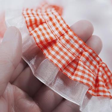 Imagem de Acabamento de 2 camadas com babados guingão de 2 metros, acabamento de tecido de fita de renda guingão para costura, artesanato, cortina, vestido de casamento, decoração de fronha (laranja)