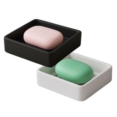 Imagem de Kit 2 Saboneteiras Modernas Porta Sabonete Barra Drenagem Escorredor Banheiro Pia Lavabo Cozinha (1 Preto 1 Branco N1)