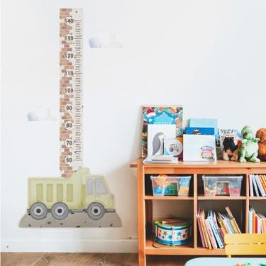 Imagem de Adesivo Régua de Parede Infantil Construção 02 Caminhão Caçamba Medidor de Altura Quarto Menino