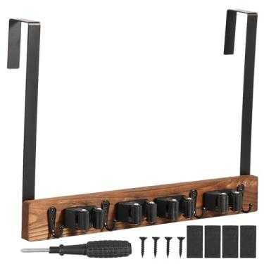 Imagem de UKQRRTC Suporte de vassouras, cabide de lavanderia e ferramenta de armazenamento, suporte de esfregão montado na parede para jardins, organizador de ferramentas sem perfuração, suporte de esfregão