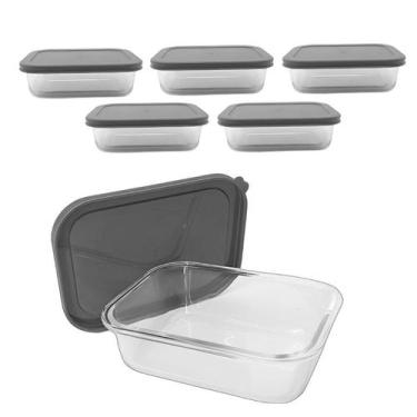 Imagem de Kit 5 Pote De Vidro Com Tampa Hermética Marmita Retangular 640ml - CLI