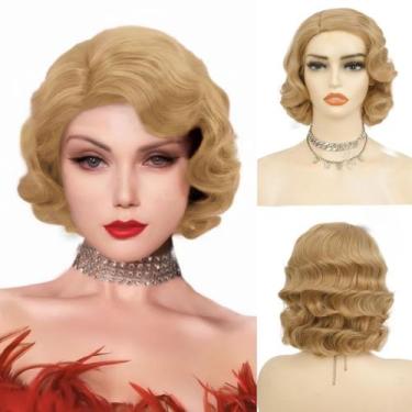Imagem de Peruca Salaibs Blonde Finger Wave 1920s Short Curly para mulheres