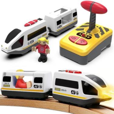 Imagem de Trilho de madeira motorizado Toy Train TOPLIVING com controle remoto