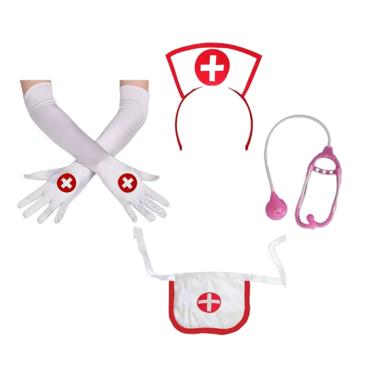 Imagem de Fantasia De Enfermeira C/ Tiara Avental Estetoscópio e Luvas