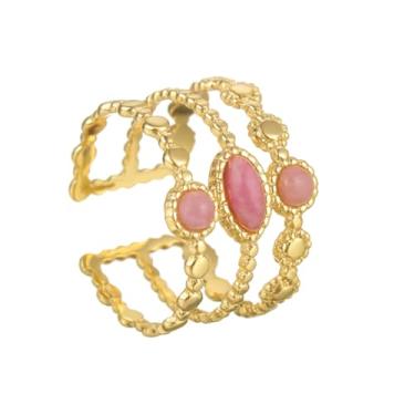 Imagem de Yumikoo Anéis delicados rosa e dourado empilháveis ajustáveis em filigrana de ouro grosso, joia elegante para mulheres