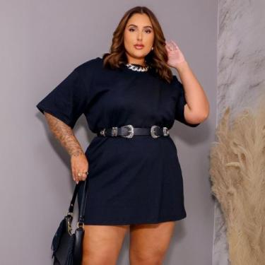 Imagem de Vestido Camiseta Oversized Plus Size Feminino Algodão - Donna Lu, Pret