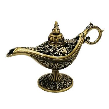 Imagem de Honoro Lâmpada vintage Legend Aladdin Magic Genie – Luz de desejo esculpida de metal para decoração de mesa de festa de casamento em casa, presente delicado, Medium Bronze
