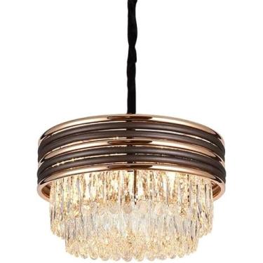 Imagem de Lustre de teto, lustre de cristal moderno, 6 luzes, 2 níveis, lâmpada de cristal rústica, pingente ajustável, luminárias de teto modernas, decoração moderna