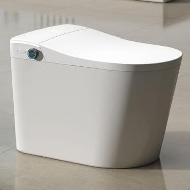 Imagem de Vaso sanitário inteligente com tampa de abertura/fechamento automático e escudo de espuma, vaso sanitário moderno sem tanque de uma peça com bidê embutido, assento aquecido, água morna, secagem ao ar