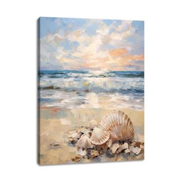 Imagem de daktenn Decoração de imagem de praia pintura de oceano impressões de arte de parede de concha no litoral arenoso litoral concha concha arte de parede para sala de estar decoração de parede banheiro