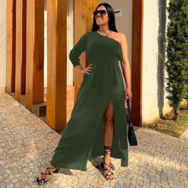 Imagem de Vestido Feminino Plus Size Acinturado Com Fenda Nula Manga Ideal Para 