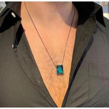 Imagem de Colar Veneziana Masculino Pedra Fusion Verde Grafite - Milena Joias