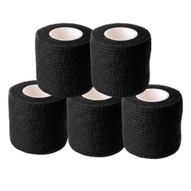 Imagem de Kit 5 Bandagem Pet Band Flex Atadura Autoadesiva Preto 5cm - Band-Flex