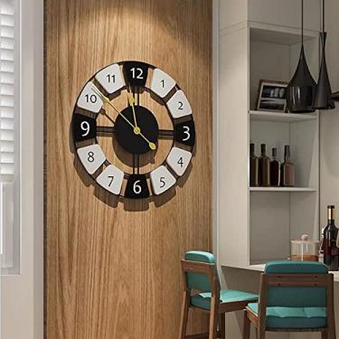 Imagem de Relógio de parede vintage relógio de parede retro relógio de metal antigo aço inoxidável Shabby Chic números romanos para sala de estar quarto escritório decoração para casa parede 50 cm (cor: preto)