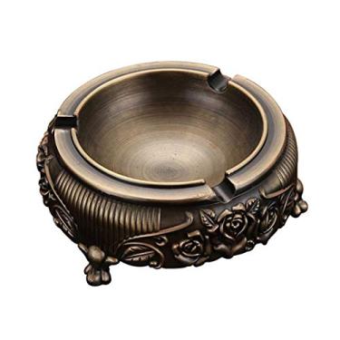 Imagem de Cinzeiros para Cigarros Cinzeiro Portátil Liga de Zinco Cinzeiro Vintage com Flor em Relevo para Uso Externo e Interior Decoração Tabuleiro de Cinzeiro para Fumar (Cor: Bronze)
