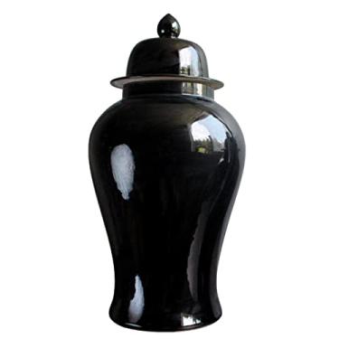 Imagem de FUAVJOP Jarras de gengibre de cerâmica preta com tampa para decoração de casa, vaso de flores secas modernas para mesa de sala de estar, pote de templo, potes de porcelana para presente (preto