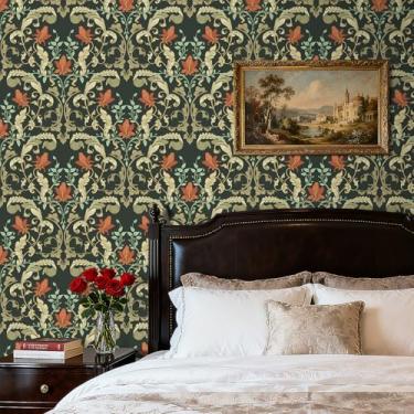 Imagem de YENHOME Papel de parede William Morris Peel and Stick de 43 cm x 690 cm Boho Vintage Floral Wallpaper Murais para Banheiro Locatário Amigável Folhas Botânicas Papel de Parede Floral Removível Papel de