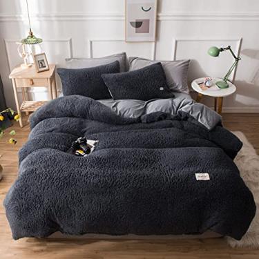 Imagem de Conjunto de capa de edredom ultramacio, conjunto de cama confortável e felpudo espesso com fecho de zíper, conjunto de capa de edredom reversível quente para o inverno - branco king 220 x 240 cm (87 x