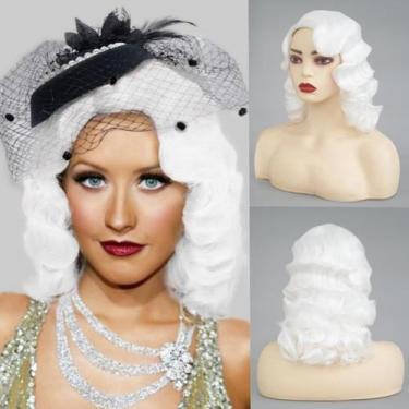 Imagem de Peruca Amnenl White Curly Finger Wave 1920s para mulheres