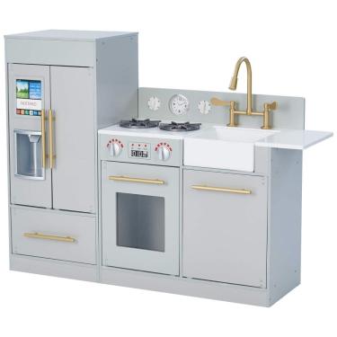 Imagem de Cozinha Infantil em Madeira com Geladeira, Fogão e Pia para Crianças Acima de 3 Anos, Teamson Kids, Cinza