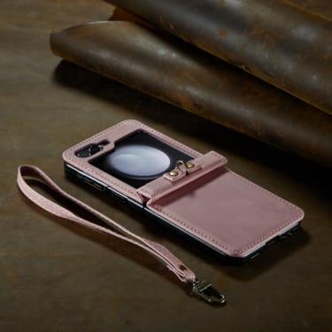 Imagem de Capa de proteção de couro para samsung galaxy z flip 5 flip5 flip4 flip 4 zflip5 capa alça de telefone, rosa, para samsung z flip 4