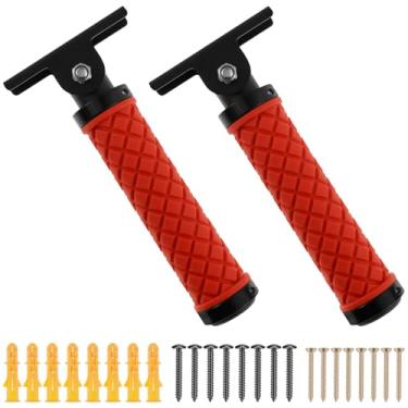 Imagem de 2 peças de alça de suporte de porta alongada, rolamento de carga forte, antiderrapante, dobrável, barra de apoio para entrada interna, escada externa, porta da frente (gules)