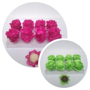 Imagem de Forminhas para Doces, 80 Peças Decorativas em Formato de Flor para Festas, Casamentos e Aniversários (Rosa Pink e Verde Pistache)