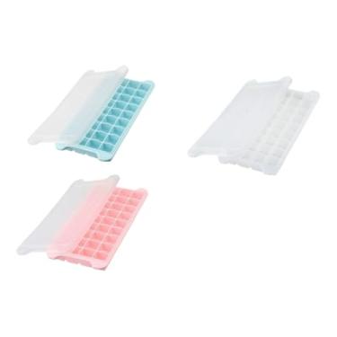 Imagem de Formas Gelo Silicone Flexível 36 Cubos com Tampa Empilhável(Kit 3, Azul + Branco + Rosa)