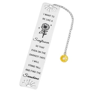 Imagem de Marcador de livro de aço inoxidável premium girassol Companheiro de leitura elegante durável para amantes de livros, presente perfeito de volta às aulas Eu estou lendo régua, marcador de livro para