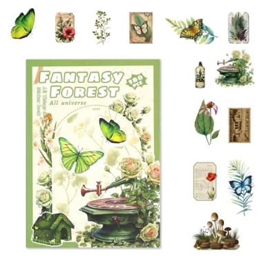 Imagem de VILOOK Adesivos vintage para álbum de recortes, 20 folhas de adesivos de flores vintage para álbuns, cadernos de artesanato DIY, confecção de cartões, pré-cortados efêmeros (floresta verde fantast)