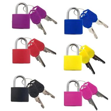 Imagem de Pacote com 6 cadeados de mala com chaves, cadeados de bagagem de metal multicolorido - núcleo de cobre e corrente de aço, mini cadeados com chave para mala, mochila, armário, bolsa de ginástica, caixa