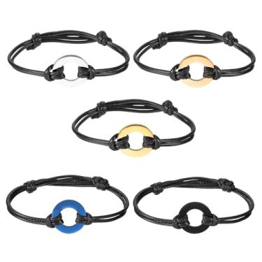 Imagem de PATIKIL Pulseira de estampagem de arruela de 21 mm/0,83", 5 conjuntos de pulseiras de arruela de aço inoxidável em branco com nó deslizante ajustável para fazer você mesmo, acessórios artesanais