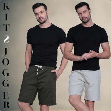 Imagem de Kit 2 Bermudas Jogger Masculina De Sarja Com Elastano Cordão Ajustável