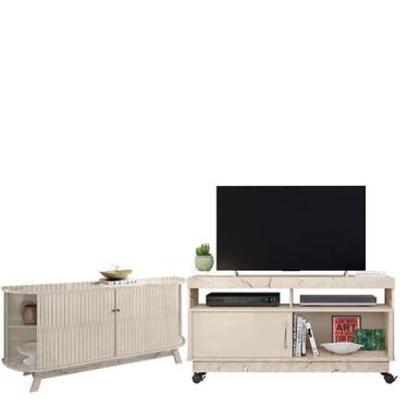 Imagem de Rack Bancada Artur com Aparador para Sala Buffet Mônaco Calacata Off W