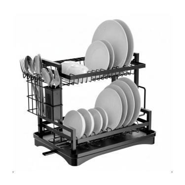 Imagem de Escorredor De Louças 2 Andares Multifuncional De Bancada Preto Fosco