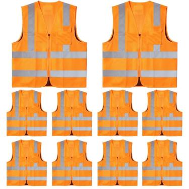 Imagem de Kit 10 Colete Refletivo Fluorescente Com 1 Bolso e Zíper Blusão Liso Brascamp