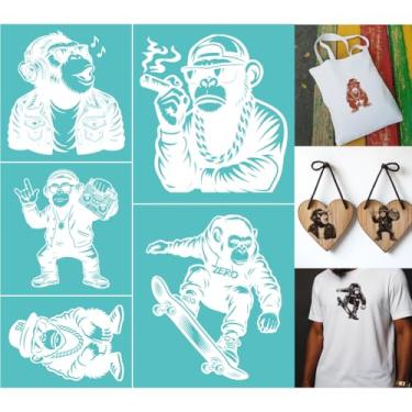 Imagem de GOMAKERER 2 folhas de estêncil de serigrafia hip hop, modelos de estênceis de impressão de macaco gorila, tela de seda autoadesiva reutilizável para pintura na parede, madeira, camiseta, tecido