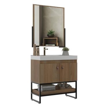 Imagem de Gabinete Banheiro 70cm Com Cuba E Espelheira Multimóveis Cr10108 Noce Noce