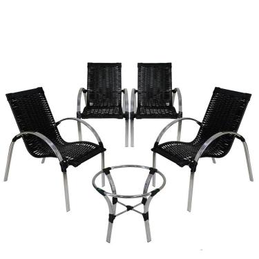 Imagem de Conjunto 4 Cadeiras Alumínio Polido E Mesa De Centro Preto