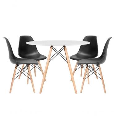 Imagem de Kit Mesa Redonda Eames 120 Cm Branco + 4 Cadeiras Eiffel Dsw Preto