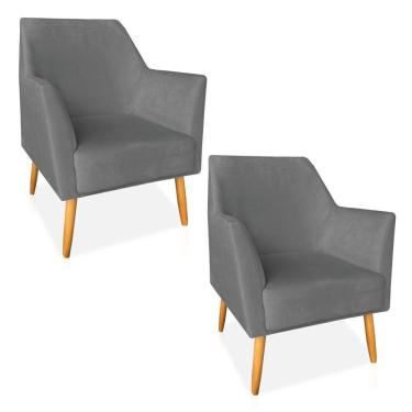 Imagem de Kit 02 Poltronas Decorativa Julia Veludo Pés Palito Castanho Grafite