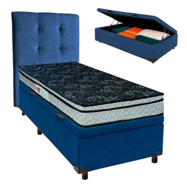 Imagem de Cama Box Bau + Colchão Solteiro D28 Conforto Paropas + Cabeceira Estofada