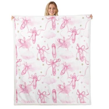 Imagem de Feelyou Cobertor infantil rosa de lã de ovelha bailarinas dançantes cobertor de lã gravata borboleta rosa cobertor de pelúcia para cama sofá sofá para crianças meninos meninas cobertor felpudo de