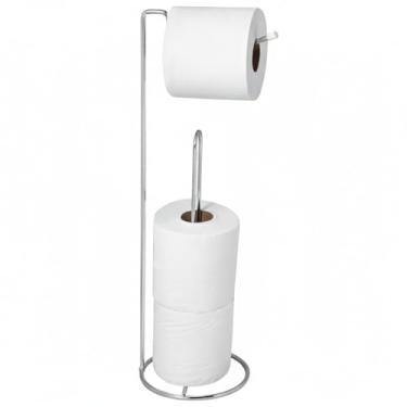 Imagem de Suporte de Chão Porta Papel Higiênico Cromado - Capacidade 3 Rolos - Design Moderno, Antiferrugem, Portátil e Durável - Ideal para Banheiro sem Furos ou Instalação