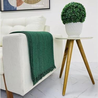 Imagem de Manta Protetora para Sofá Decorativa 240 x 180 - Tamanho Gigante Retrátil 100% Algodão com Franjas (Verde)