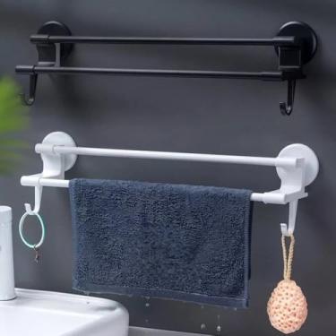 Imagem de Porta Toalha Para Banheiro DUPLA CAMADA COM GANCHOS Sem Furo Com Suporte De Adesivos Multiuso(Cor Aleatorio)
