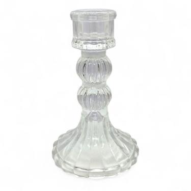 Imagem de Porta Velas Castiçal Transparente Vidro Detalhado 13 cm